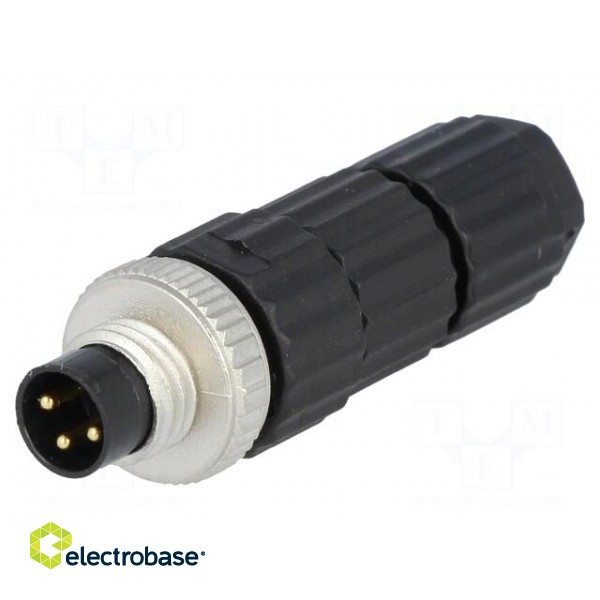 Connector: M8 | male | PIN: 3 | straight | for cable | plug | E | 4A | IP67 image 1
