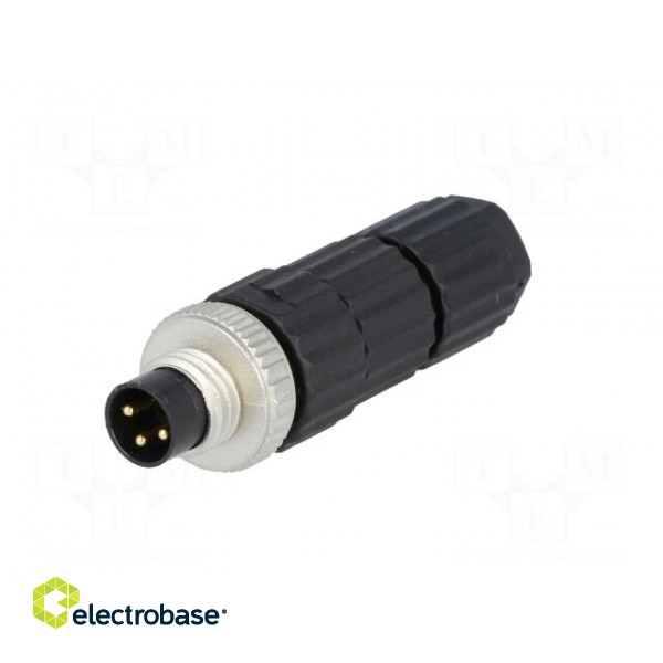 Connector: M8 | male | PIN: 3 | straight | for cable | plug | E | 4A | IP67 image 2