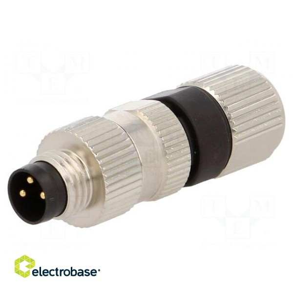 Connector: M8 | male | PIN: 3 | straight | for cable | plug | IP68 | 75V image 1