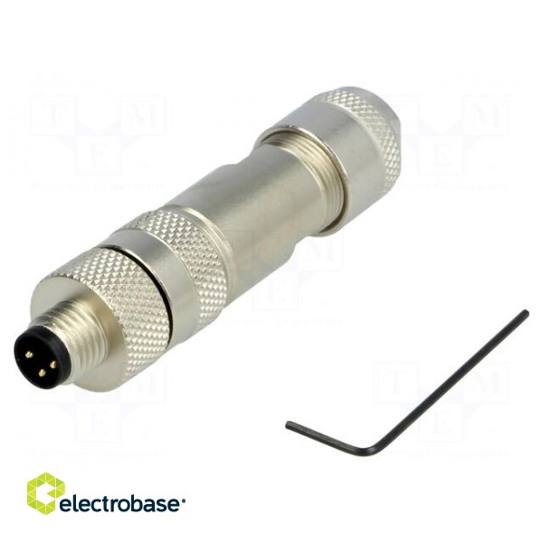 Connector: M8 | male | PIN: 3 | straight | shielded | for cable | plug paveikslėlis 1