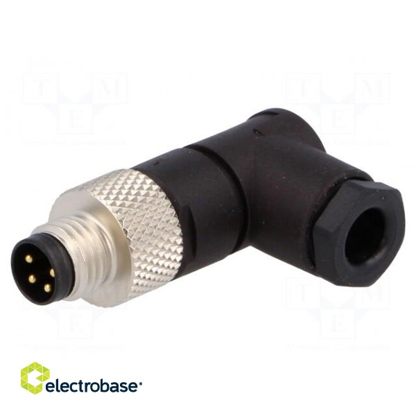 Connector: M8 | male | PIN: 4 | angled 90° | for cable | plug image 1