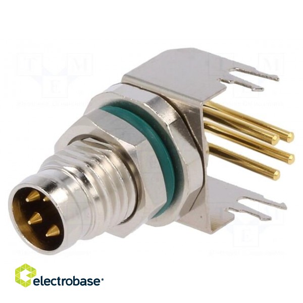 Connector: M8 | male | PIN: 4 | angled 90° | socket | 4A | IP68 | 30V | metal paveikslėlis 1