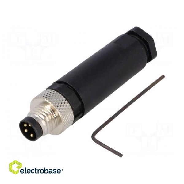 Connector: M8 | male | PIN: 4 | for cable | plug | 3A | IP67 | 30V paveikslėlis 1