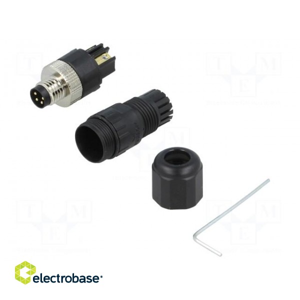 Connector: M8 | male | PIN: 4 | straight | for cable | plug | 3A | IP65 | 30V image 1