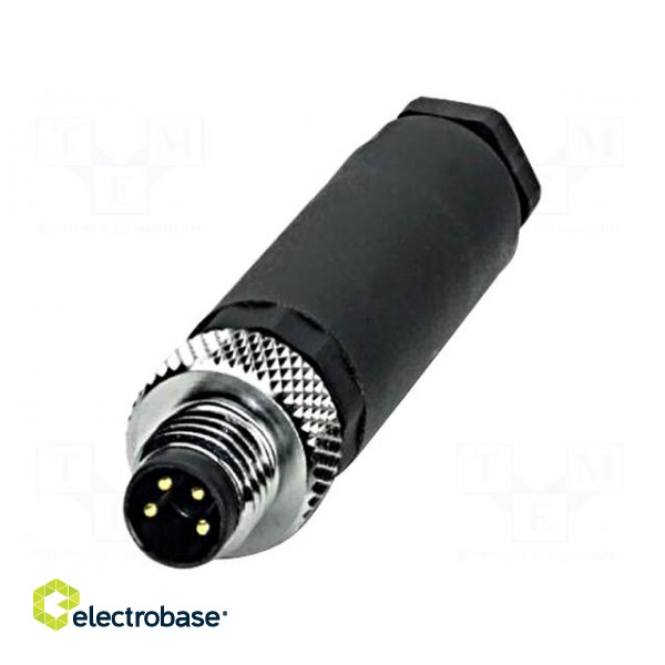 Connector: M8 | male | PIN: 4 | straight | for cable | plug | 4A | 30V