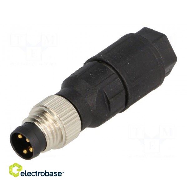 Connector: M8 | male | PIN: 4 | straight | for cable | plug | 4A | IP65/IP67 image 1