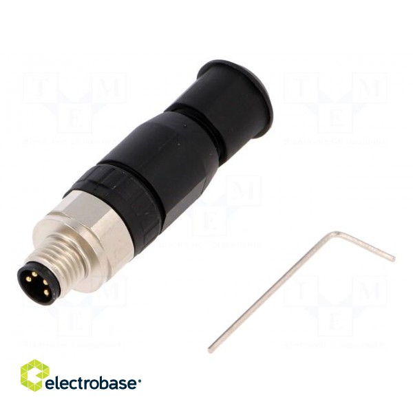 Connector: M8 | male | PIN: 4 | straight | for cable | plug | 4A | IP67 | 30V image 1