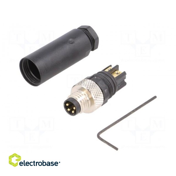 Connector: M8 | male | PIN: 4 | straight | for cable | plug | 4A | IP67 | 30V фото 1