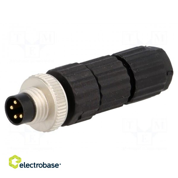 Connector: M8 | male | PIN: 4 | straight | for cable | plug | E | 4A | IP67 image 1