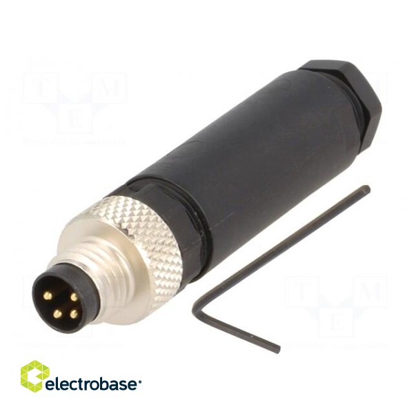 Connector: M8 | male | PIN: 4 | straight | for cable | plug | IP67 | 30V paveikslėlis 1