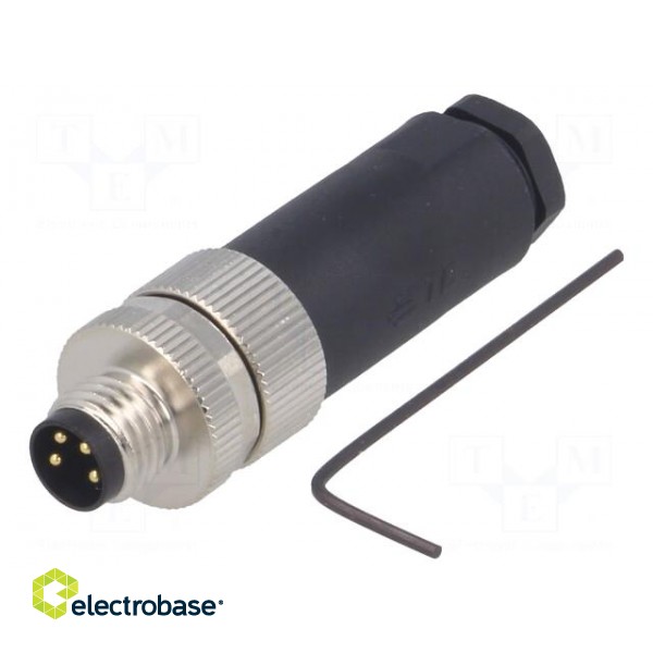 Connector: M8 | male | PIN: 4 | straight | unshielded | for cable | plug image 1