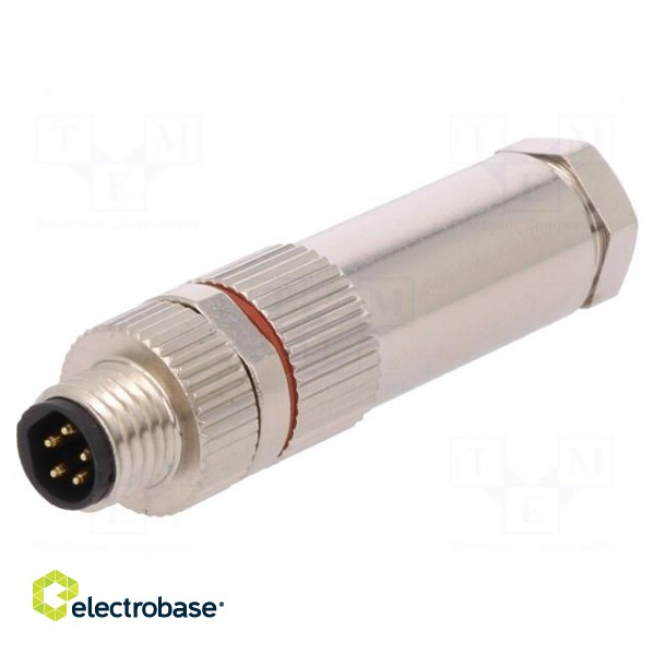 Connector: M8 | male | PIN: 5 | for cable | plug | 1.5A | IP67 | 30V paveikslėlis 1