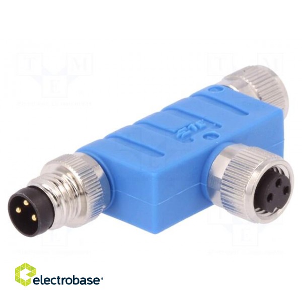 T adapter | M8 male,M8 female x2 | PIN: 3 | T | IP67 | Polarisation: A image 1