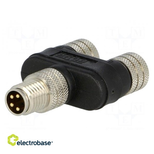 T adapter | M8 male,M8 female x2 | PIN: 4 | Y | 3A | IP68 | 60V paveikslėlis 1