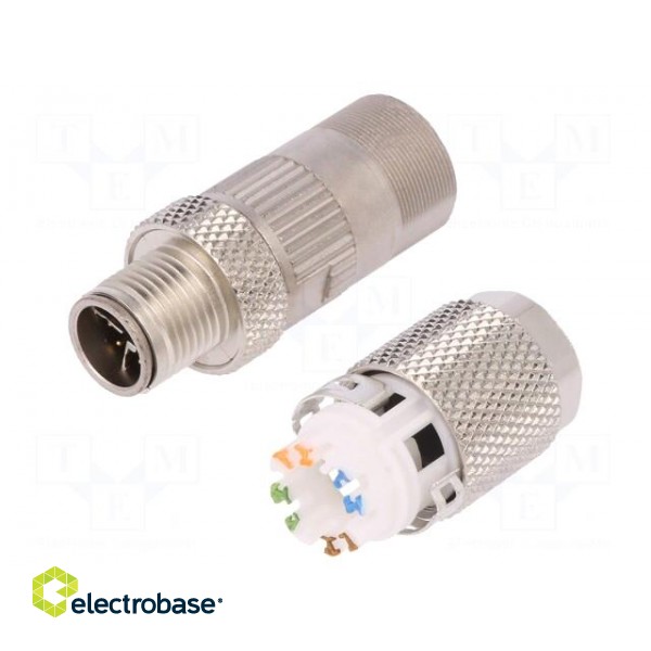 Plug | M12 | PIN: 8 | male | X code-ProfiNET | for cable | IDC | IP67 paveikslėlis 1