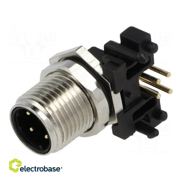 Socket | M12 | PIN: 4 | male | D code-Ethernet | THT | IP65/IP67 | 250V | 4A image 1