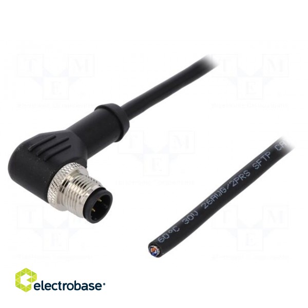 Plug | M12 | PIN: 4 | male | D code-Ethernet | IP65/IP67 | 250V | 4A | cables