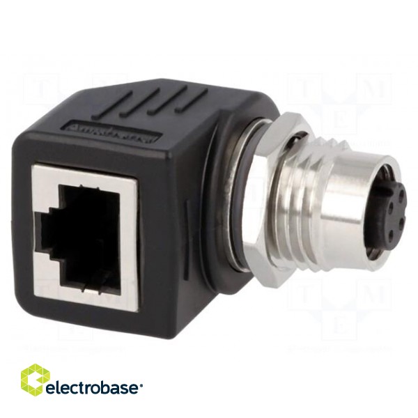 Adapter | RJ45 socket,M12 female | D code-Ethernet | PIN: 4 | Cat: 5e image 1
