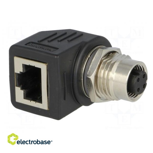 Adapter | RJ45 socket,M12 female | D code-Ethernet | PIN: 4 | Cat: 5e фото 2