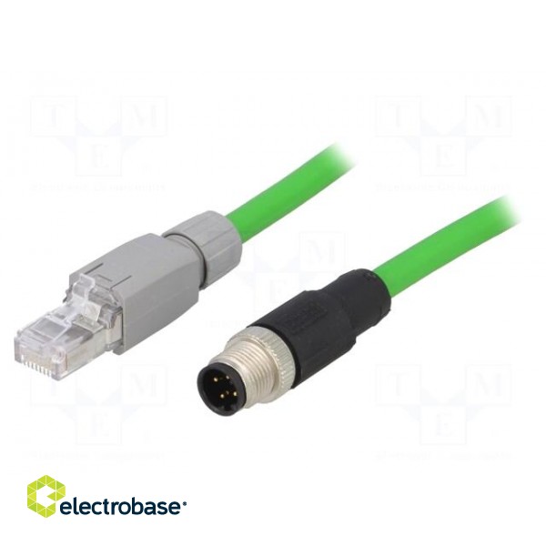 Adapter | RJ45 plug,M12 male | D code-Ethernet | PIN: 4 | straight | 2m