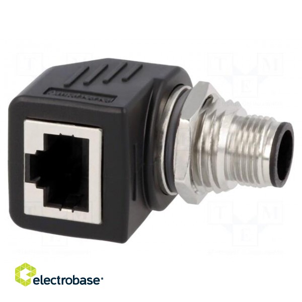Adapter | RJ45 socket,M12 male | D code-Ethernet | PIN: 4 | Cat: 5e paveikslėlis 1