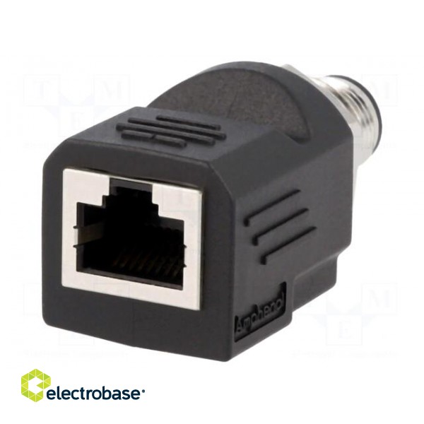 Adapter | M12 male,RJ45 socket | D code-Ethernet | PIN: 4 | straight image 1