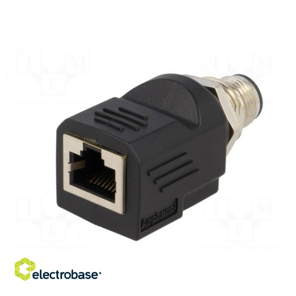 Adapter | RJ45 socket,M12 male | D code-Ethernet | PIN: 4 | straight paveikslėlis 2