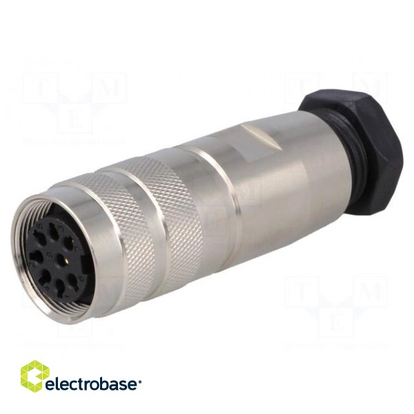 Connector: M16 | plug | female | soldering | for cable | PIN: 8 | 5A | 60V фото 1