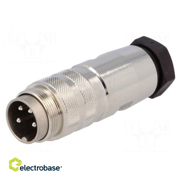 Connector: M16 | plug | male | soldering | for cable | PIN: 4 | 5A | 300V paveikslėlis 1