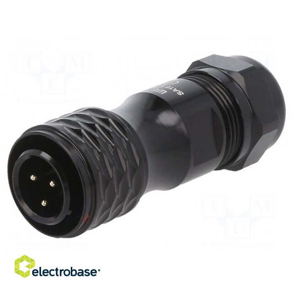 Plug | SA16 | male | PIN: 3 | IP67 | 8÷12mm | 10A | soldering | for cable paveikslėlis 1
