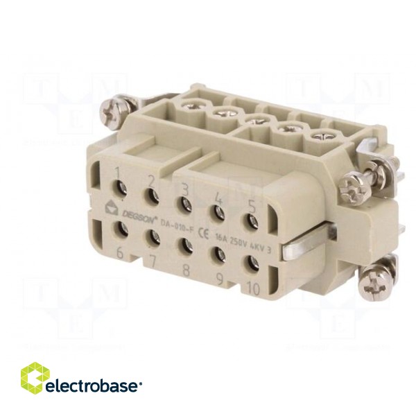 Connector: HDC | contact insert | female | DA | PIN: 10 | 10+PE | 16A | 250V image 2