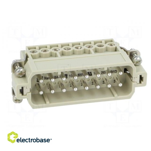 Connector: HDC | contact insert | male | Han® A | PIN: 16 | 16+PE | 16A image 9