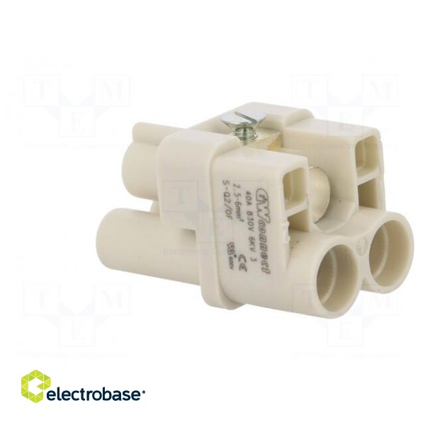 Connector: HDC | contact insert | female | S-Q2/0 | PIN: 3 | 2+PE | 40A фото 4