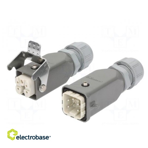 Connector: HDC | male + female | PIN: 5 | 4+PE | size 3A | for cable фото 2