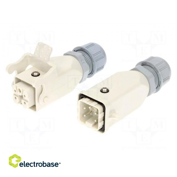 Connector: HDC | male + female | PIN: 5 | 4+PE | size 3A | for cable фото 1