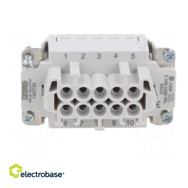 Connector: HDC | female | 500V | 16A | PIN: 10 | Layout: 10+PE | push-in paveikslėlis 9