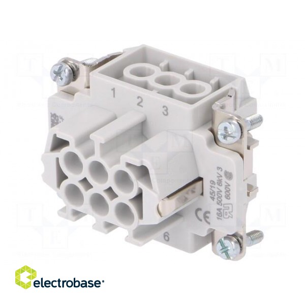 Connector: HDC | female | 500V | 16A | PIN: 6 | Layout: 6+PE | 0.5÷2.5mm2 image 1
