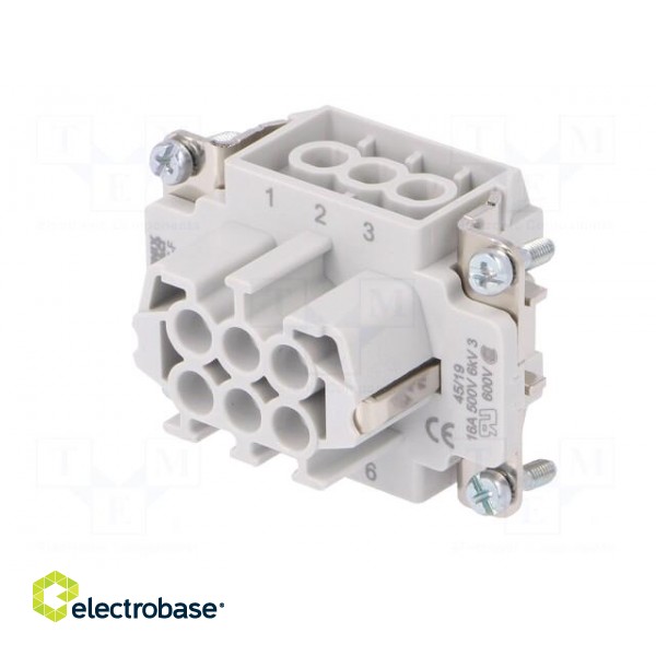 Connector: HDC | female | 500V | 16A | PIN: 6 | Layout: 6+PE | 0.5÷2.5mm2 image 2
