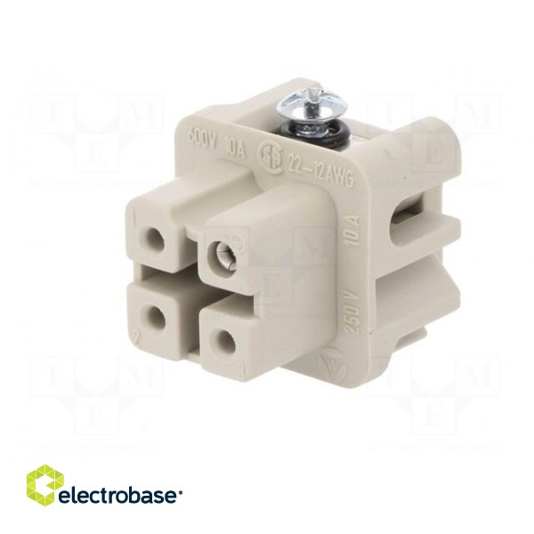 Connector: HDC | female | PIN: 4 | size 3 | contact insert | 400V | 10A image 2