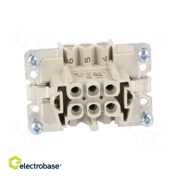 Connector: HDC | female | PIN: 6 | size 6 | contact insert | 500V | 16A image 9