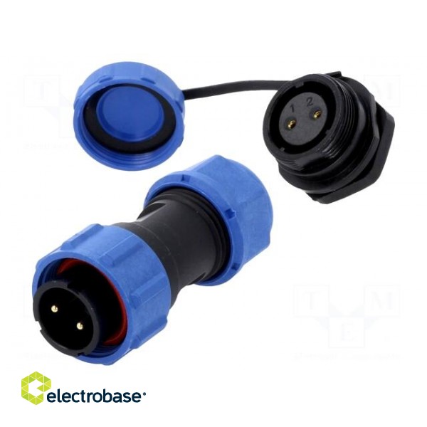 Connector: circular | male + female | PIN: 2 | 3A | IP67 | 500V image 1