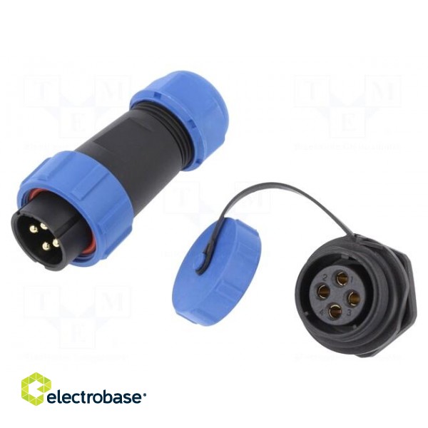 Connector: circular | male + female | PIN: 4 | 3A | IP67 | 500V фото 1