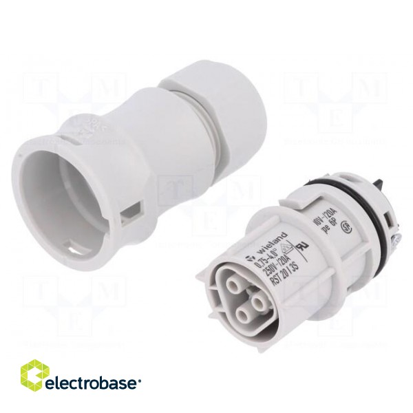 Plug | Connector: circular | female | PIN: 3 | silver plated | 20A | 250V фото 1