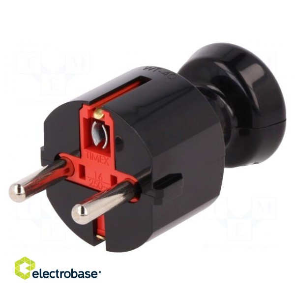 Connector: AC supply | male | plug | 2P+PE | 250VAC | 16A | black | PIN: 3 фото 1