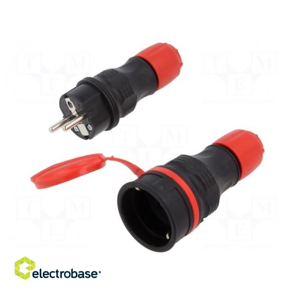 Connector: AC supply | male,female | socket,plug | 2P+PE | 250VAC | 16A