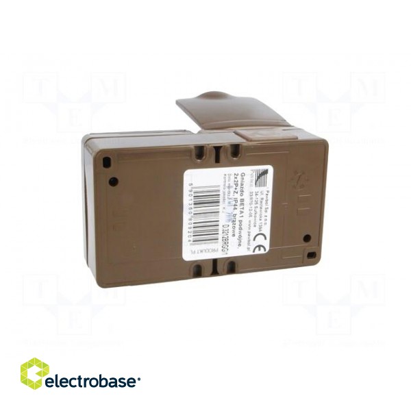 Connector: AC supply | socket | 2P+PE | 250VAC | 16A | brown | PIN: 3 | IP44 image 2