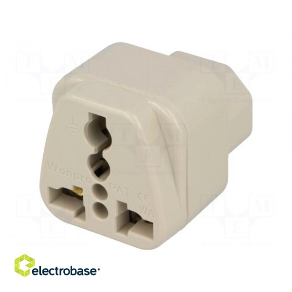 Transition: adapter | 2P+PE | 250VAC | 10A | Type: C13 (F) | white | PIN: 3 image 1