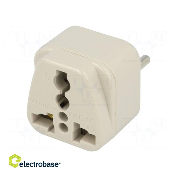 Transition: adapter | 2P+PE | 250VAC | 10A | Type: type L | white | PIN: 3 image 1