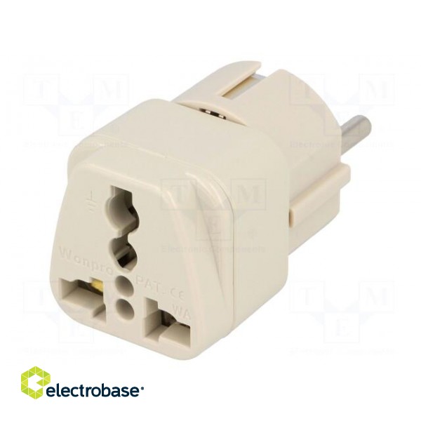 Transition: adapter | 2P+PE | 250VAC | 10A | Type: Uni-Schuko | white image 1