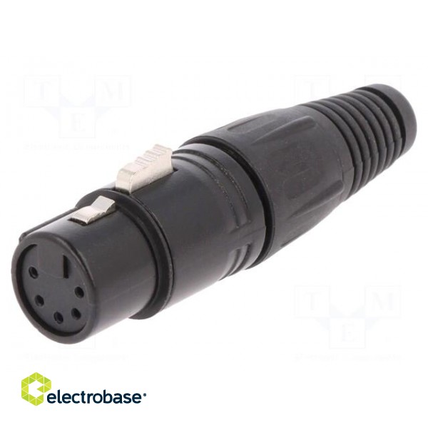 Plug | XLR | female | PIN: 5 | straight | for cable | soldering | black image 1